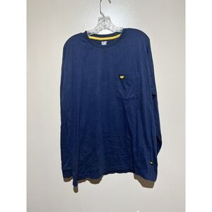CAT‎ Shirt Mens Large Blue Caterpillar Long Sleeve Tractor Equipment Bulldozer